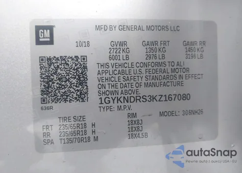 2019 Cadillac Xt5 Luxury z USA, uszkodzony, nr VIN 1GYKNDRS3KZ167080